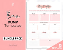 Load image into Gallery viewer, EDITABLE Brain Dump Template BUNDLE | To Do List Printable, ADHD Work Productivity Planner | Pink Watercolor
