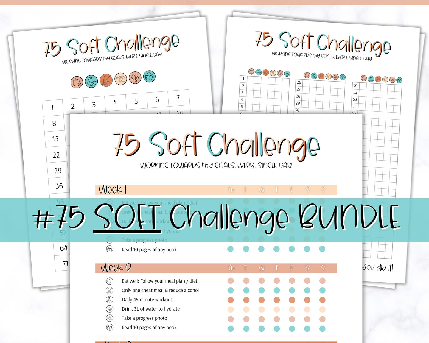 EDITABLE 75 SOFT Challenge Tracker | 75soft Printable Challenge, Fitness & Health Planner | Summer