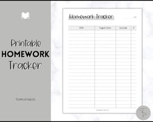 Load image into Gallery viewer, Homework Tracker &amp; Homework Planner Printable | Academic Assignment Planner Template | Mono
