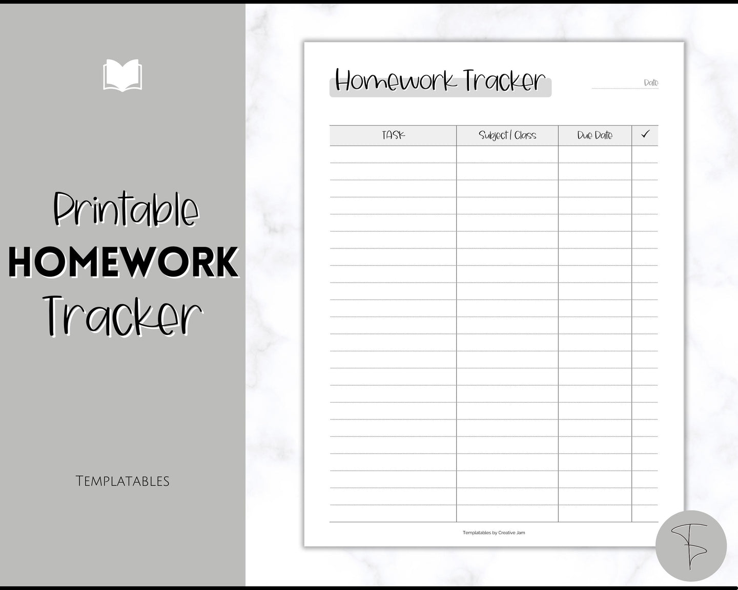 Homework Tracker & Homework Planner Printable | Academic Assignment Planner Template | Mono