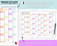 Load image into Gallery viewer, 2023 Wall Calendar Printable | Large 12 Month Personalized Calendar, Annual Year at a glance | Pastel Rainbow

