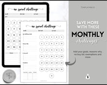 Load image into Gallery viewer, No Spend Challenge BUNDLE | Printable 30 day, 60 day, 90 day Savings Challenge &amp; Monthly Spending Tracker | Mono Swash
