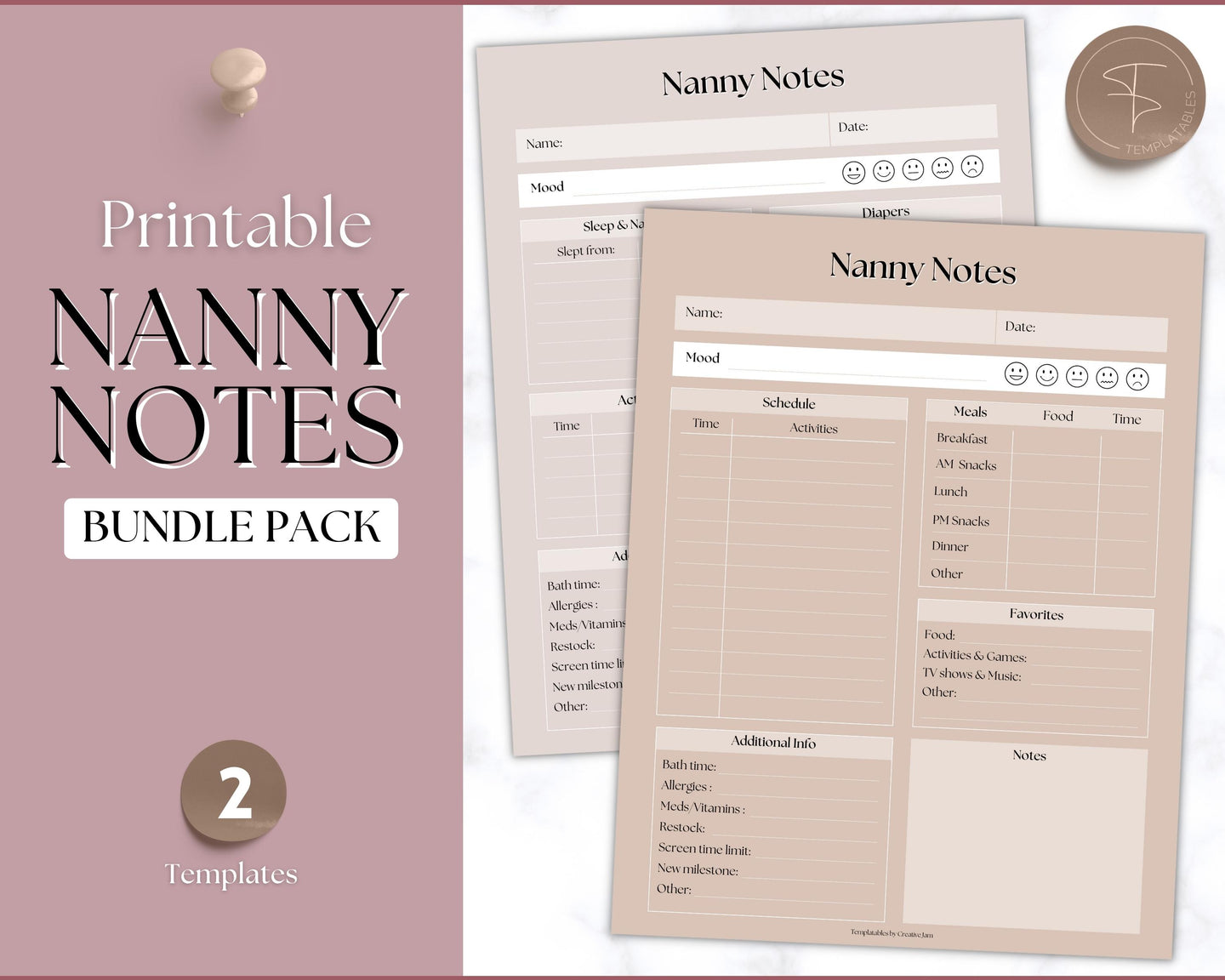 Nanny Schedule, Notes & Report Template for Baby | Babysitter Info Hiring Guide, Nanny Checklist & Planner, Baby Daily Log | Lux