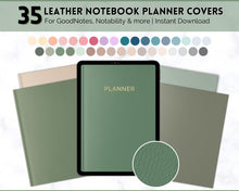 Load image into Gallery viewer, 35 Digital Planner Notebook Covers | Digital Journal Covers for GoodNotes &amp; iPad | Leather Texture Green
