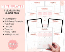 Load image into Gallery viewer, EDITABLE Brain Dump Template BUNDLE | To Do List Printable, ADHD Work Productivity Planner | Pink Watercolor
