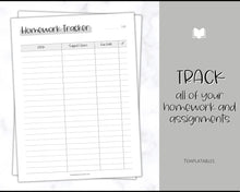 Load image into Gallery viewer, Homework Tracker &amp; Homework Planner Printable | Academic Assignment Planner Template | Mono
