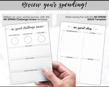 Load image into Gallery viewer, No Spend Challenge BUNDLE | Printable 30 day, 60 day, 90 day Savings Challenge &amp; Monthly Spending Tracker | Mono Swash
