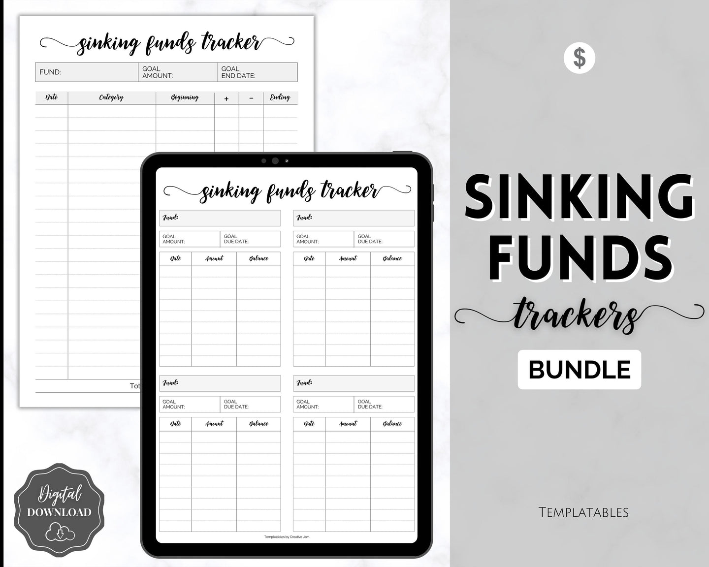 Sinking Funds Tracker BUNDLE | Printable Savings, Budget & Finance Trackers | Mono Swash