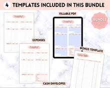 Load image into Gallery viewer, Editable Paycheck Budget Planner Template | Printable Paycheck Tracker, Finance Planner, Zero Based Budget Binder | Pink Watercolor

