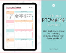 Load image into Gallery viewer, Packaging Planner Template Printable | Digital Small Business Product Planner | Colorful Sky
