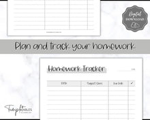 Load image into Gallery viewer, Homework Tracker &amp; Homework Planner Printable | Academic Assignment Planner Template | Mono
