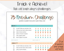 Load image into Gallery viewer, EDITABLE 75 MEDIUM Challenge Tracker | 75medium Printable Challenge, Fitness &amp; Health Planner | Summer

