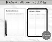 Load image into Gallery viewer, Homework Tracker &amp; Homework Planner Printable | Academic Assignment Planner Template | Mono
