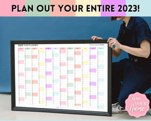 Load image into Gallery viewer, 2023 Wall Calendar Printable | Large 12 Month Personalized Calendar, Annual Year at a glance | Pastel Rainbow
