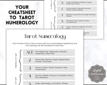 Load image into Gallery viewer, Tarot Numerology Sheet &amp; Monthly Readings | Learn Tarot Card Readings, Tarot Spreads &amp; Beginner Tarot Planner | Mono

