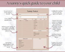 Load image into Gallery viewer, Nanny Schedule, Notes &amp; Report Template for Baby | Babysitter Info Hiring Guide, Nanny Checklist &amp; Planner, Baby Daily Log | Lux
