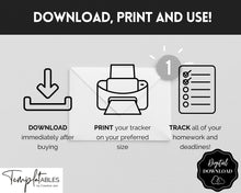 Load image into Gallery viewer, Homework Tracker &amp; Homework Planner Printable | Academic Assignment Planner Template | Mono
