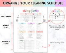 Load image into Gallery viewer, Editable House Shape Cleaning Schedule &amp; Housekeeping Checklist for House Chores | Pastel Rainbow
