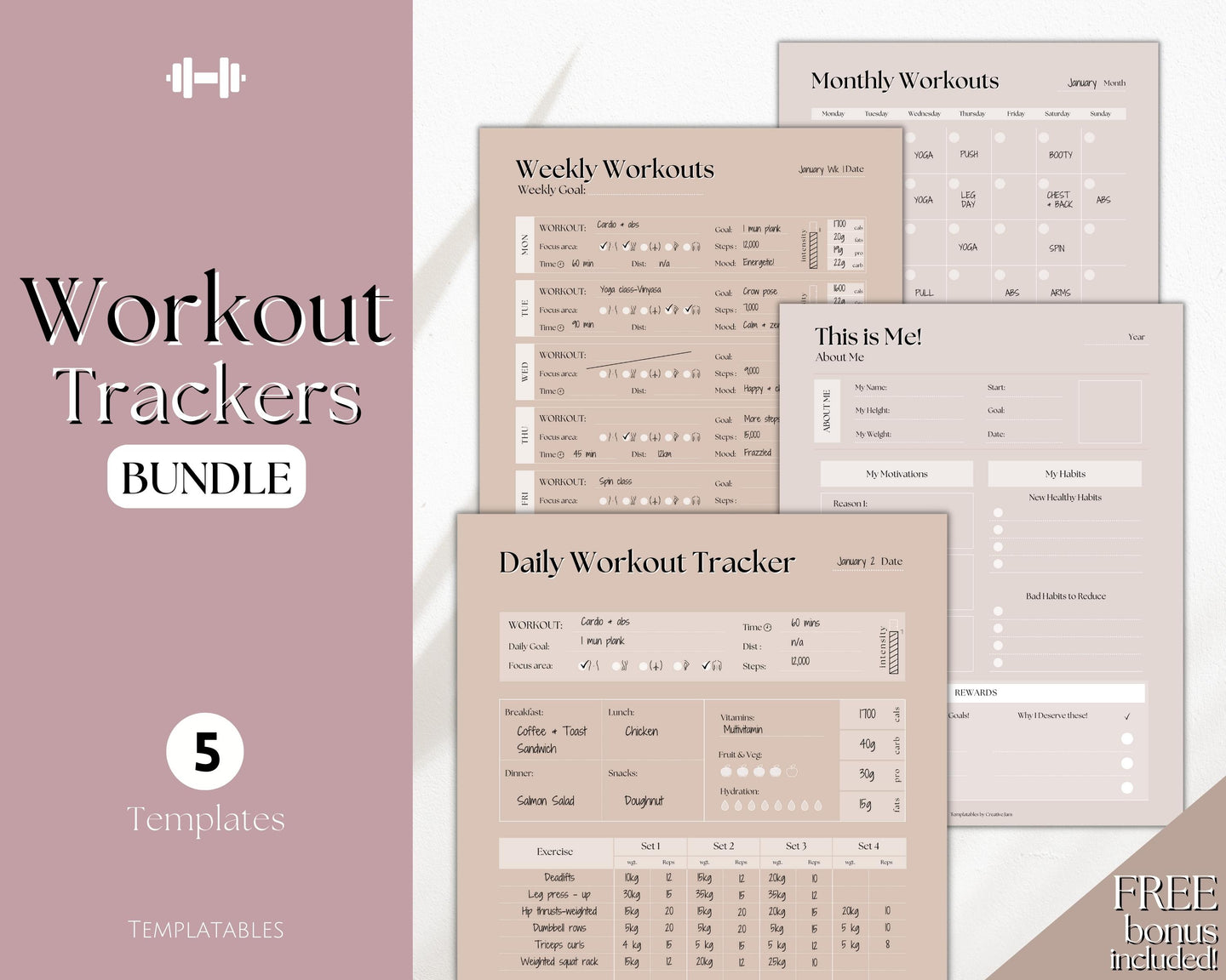 Workout Tracker BUNDLE | Fitness, Exercise & Weight loss Planner | Lux