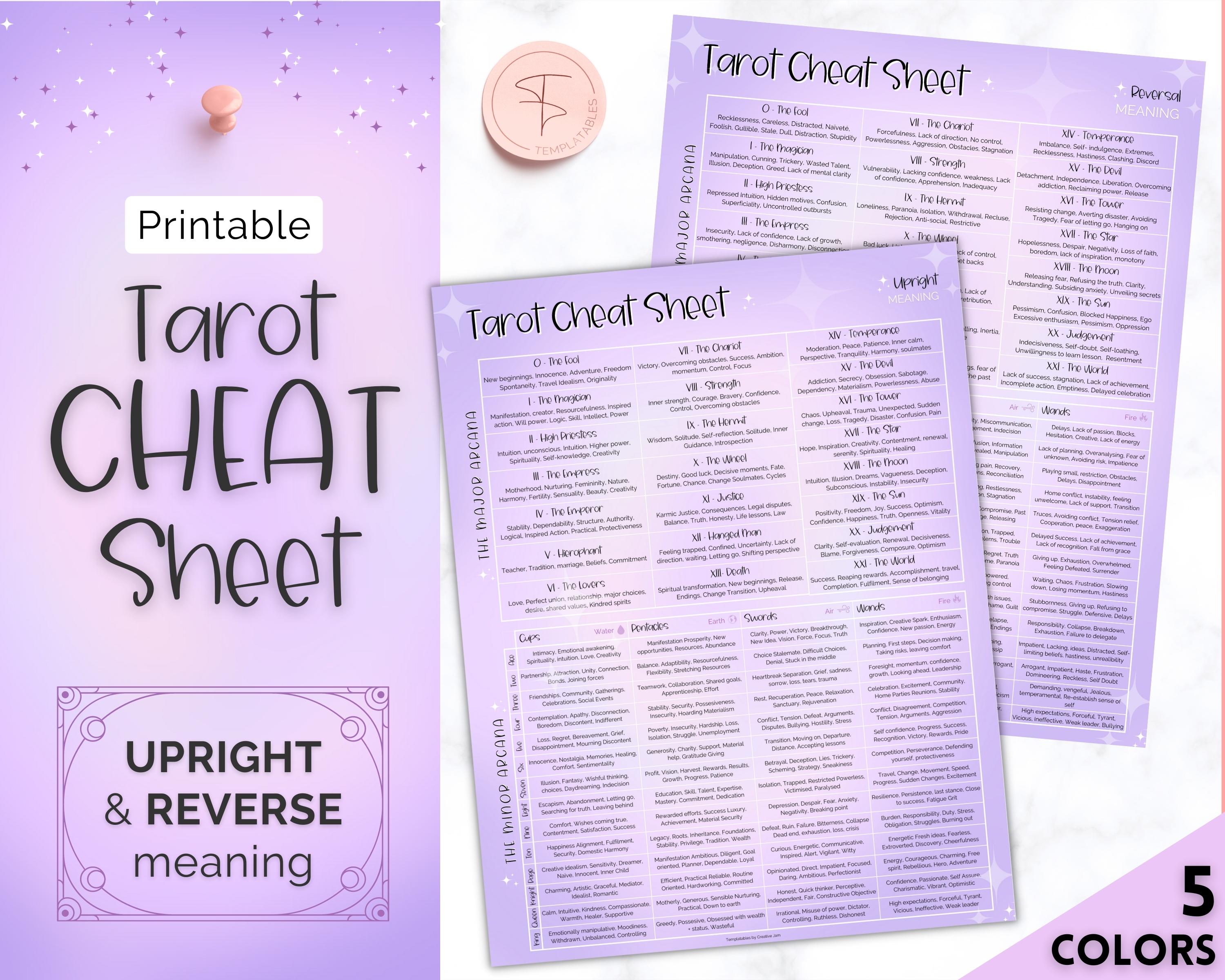 Tarot Cheat Sheet Printable | Learn Tarot Card Readings for Beginners