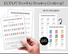 Load image into Gallery viewer, 50 Book Challenge Printable | Reading Challenge BUNDLE, Adult &amp; Kids Reading Log &amp; Book Tracker | Sky Mono
