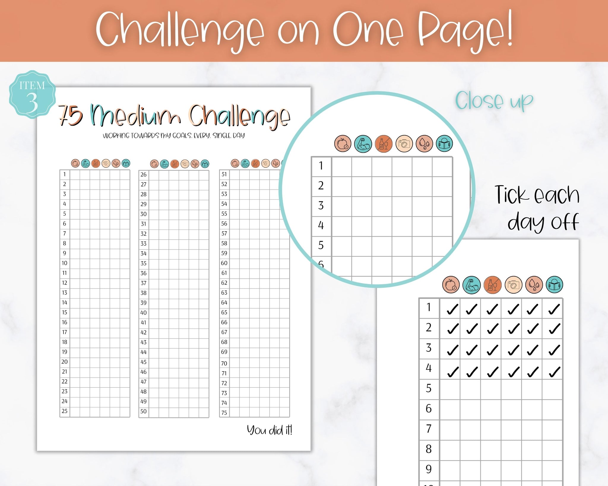 EDITABLE 75 MEDIUM Challenge Tracker Fitness Health Planner Summer Editable 75 medium challenge tracker fitness health planner summer
