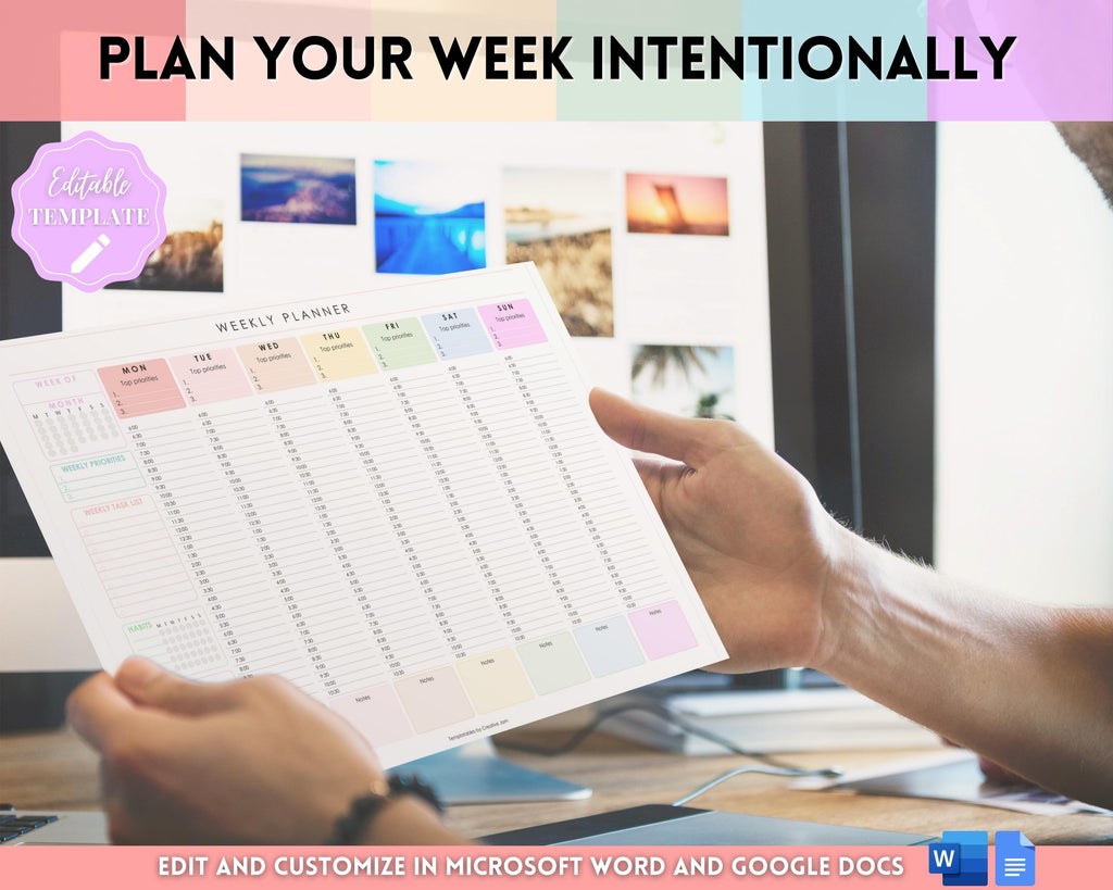 Computer Editable Weekly Planner Weekly Hourly Planner - EDITABLE Weekly Schedule & Daily Planner