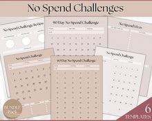 Load image into Gallery viewer, No Spend Challenge BUNDLE | Printable 30 day, 60 day, 90 day Savings Challenge &amp; Monthly Spending Tracker | Lux
