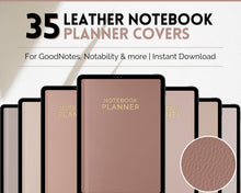 Load image into Gallery viewer, 35 Digital Planner Notebook Covers | Digital Journal Covers for GoodNotes &amp; iPad | Leather Texture Brown
