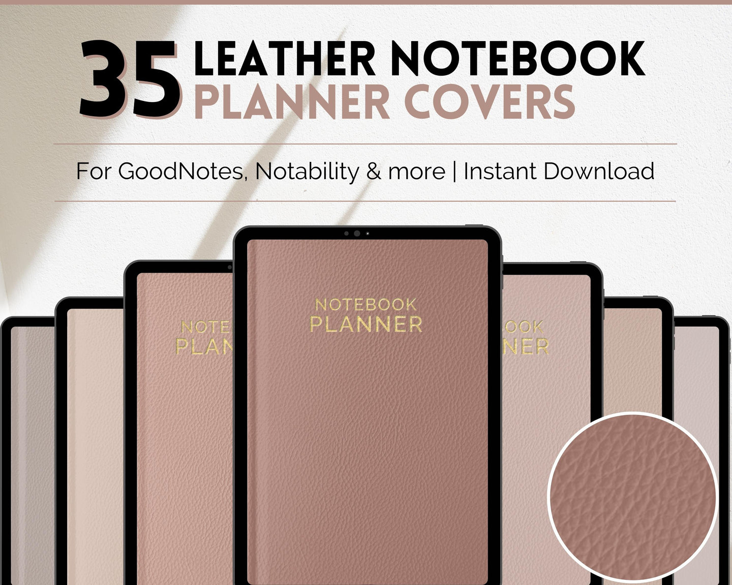 35 Digital Planner Notebook Covers | Digital Journal Covers for GoodNotes & iPad | Leather Texture Brown