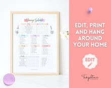 Load image into Gallery viewer, Editable House Shape Cleaning Schedule &amp; Housekeeping Checklist for House Chores | Pastel Rainbow
