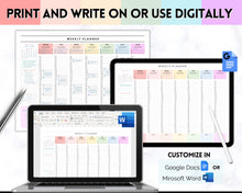 Load image into Gallery viewer, Weekly Hourly Planner - EDITABLE Weekly Schedule &amp; Daily Planner | Colorful Undated Planner, 2023 Weekly Organizer, To Do List Printable | Pastel Rainbow
