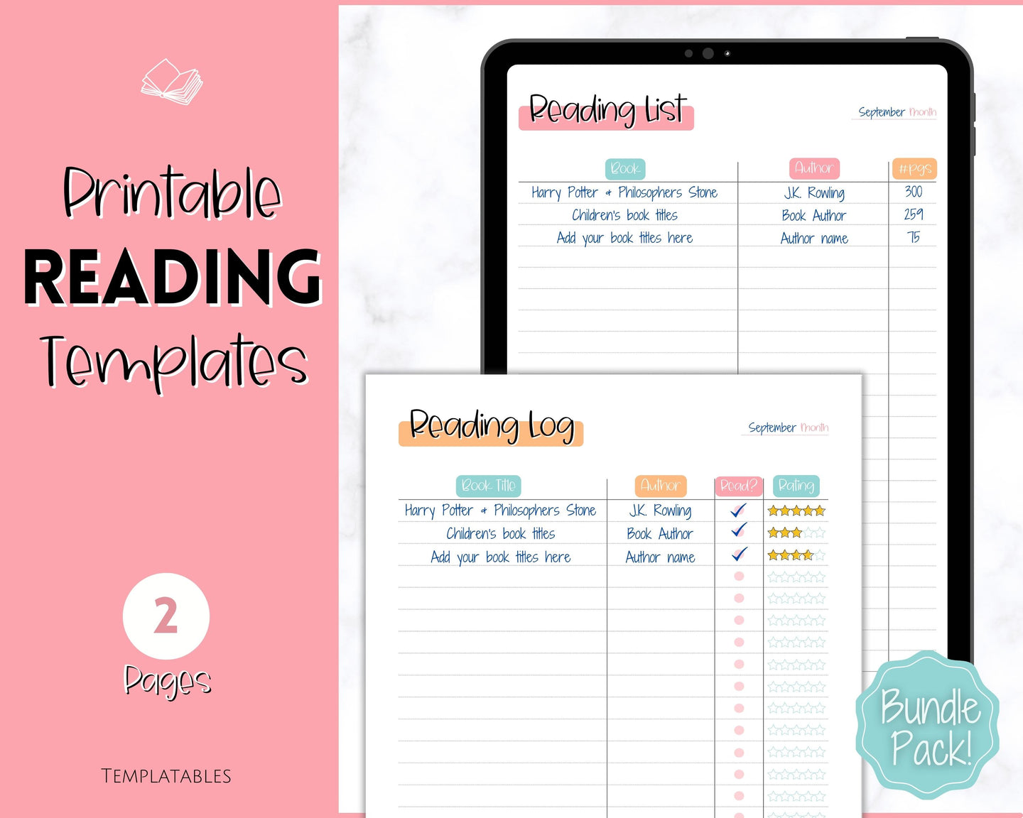 Reading Log Printable for Kids | Reading List, Summer Reading Challenge & Book Tracker | Colorful Sky