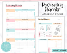 Load image into Gallery viewer, Packaging Planner Template Printable | Digital Small Business Product Planner | Colorful Sky
