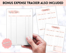 Load image into Gallery viewer, Editable Paycheck Budget Planner Template | Printable Paycheck Tracker, Finance Planner, Zero Based Budget Binder | Pink Watercolor
