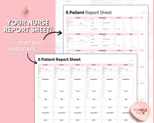 Load image into Gallery viewer, 6 Patient Nurse Report Sheet to Organize your Shifts | Nurse Brain Sheet, ICU Nurse Report Patient Assessment Template | Pink
