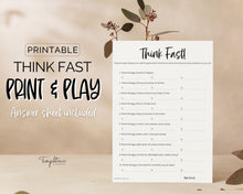 Load image into Gallery viewer, Think Fast Baby Shower Game Printable | Trivia Activity for Woodland, Boho, Neutral Theme Baby Showers
