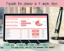 Load image into Gallery viewer, Editable To Do List &amp; Task List Tracker Spreadsheet | Google Sheets, Monthly Calendar Planner | Pink
