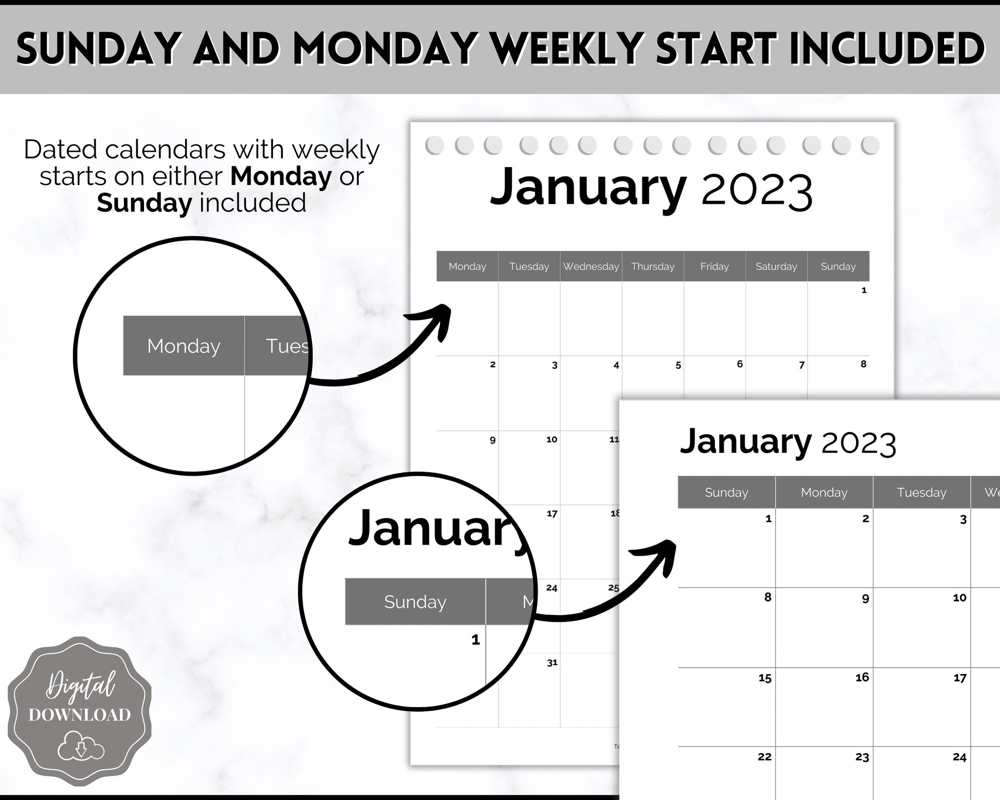 2023 Monthly Calendar Printable 12 Month Desk Calendar Portrait