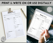 Load image into Gallery viewer, Nanny Schedule, Notes &amp; Report Template for Baby | Babysitter Info Hiring Guide, Nanny Checklist &amp; Planner, Baby Daily Log | Mono
