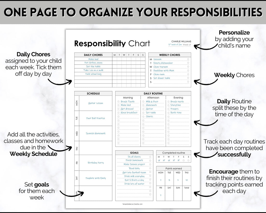 EDITABLE Responsibility Chart | Family Chore Chart & Weekly Routine