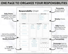 Load image into Gallery viewer, EDITABLE Responsibility Chart | Family Chore Chart, Weekly Adult Routine &amp; Reward Chart for Kids | Mono
