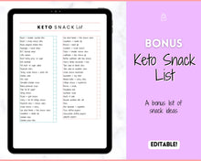 Load image into Gallery viewer, Editable Keto Food and Snack List | Low Carb Digital Grocery List Printable, Shopping List and Meal Planner Journal | Pastel Rainbow
