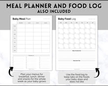 Load image into Gallery viewer, Baby Food Tracker Printable BUNDLE | Baby’s First Foods Meal Planner &amp; Daily Food Diary, 100 Foods Before 1 | Mono
