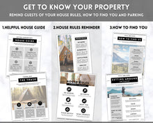 Load image into Gallery viewer, Airbnb Welcome Book Template | Editable Canva Welcome Guide for Vacation Rentals | Mono
