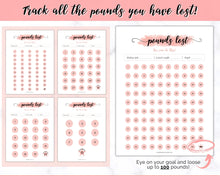 Load image into Gallery viewer, Weight Loss Tracker BUNDLE |  Fitness Planner Printable, Pounds Lost Tracker, Body Measurements &amp; Meal Planner | Pink Swash
