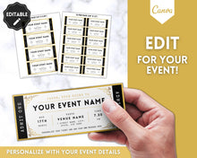 Load image into Gallery viewer, EDITABLE Event Ticket Gift Template | DIY Templates for Concerts, Theatre Shows, Surprise Gifts &amp; Special Occassions | Gold
