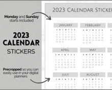 Load image into Gallery viewer, 2023 Digital Calendar Stickers for iPad | GoodNotes &amp; Notability Sticky Notes, Mini Calendar Digital Planner Stickers, Transparent PNGs | Mono
