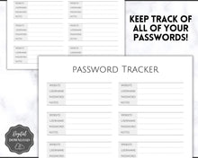 Load image into Gallery viewer, Password Tracker BUNDLE | 3 Printable Password Log &amp; Organizers, Password Keeper, Password Manager | Mono
