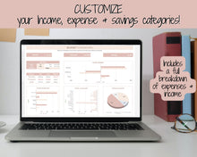 Load image into Gallery viewer, Simple Budget Planner Spreadsheet | Google Sheets Automated Monthly Finance &amp; Expenses Spreadsheet | Brown

